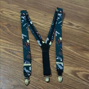 Vintage Gold‎ Print Silk Panda Mens Suspenders Size Large